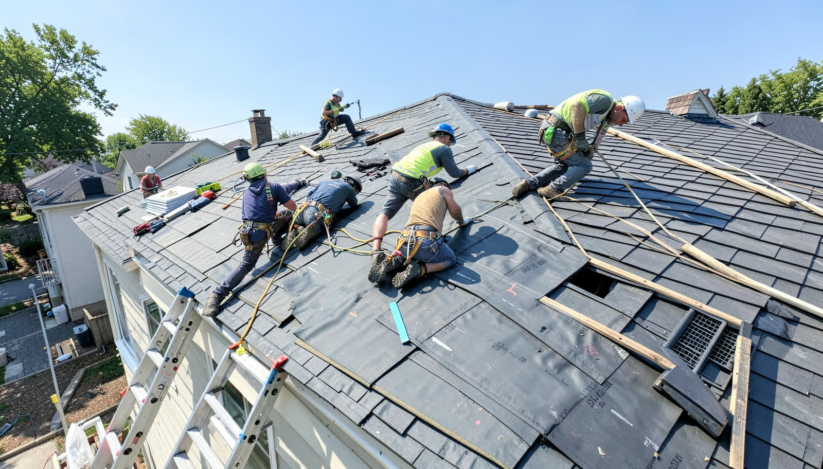 Select Roofing crew at work on a residential roof