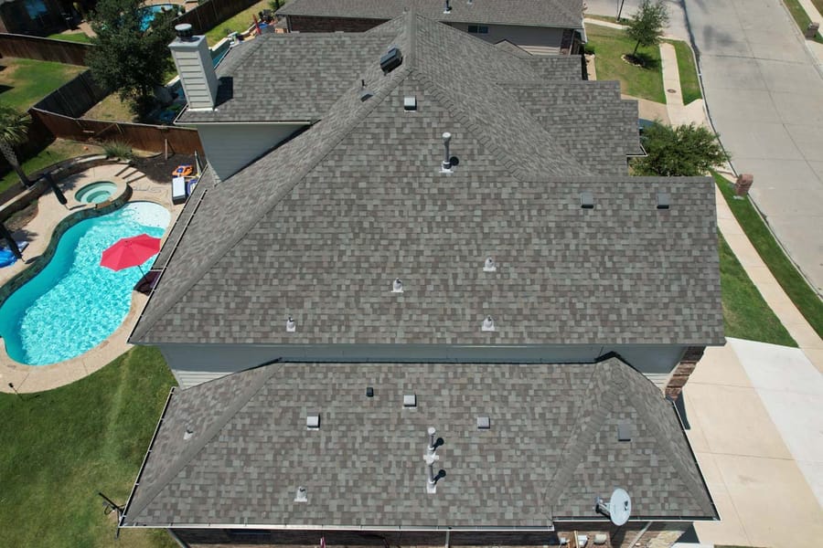 Completed residential roof replacement by Select Roofing, aerial view