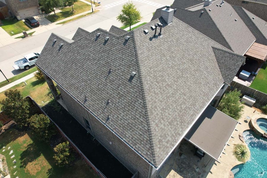Completed residential roof replacement by Select Roofing, aerial view