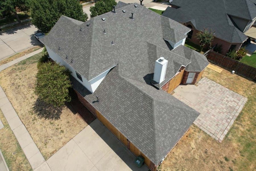 Completed residential roof replacement by Select Roofing, aerial view