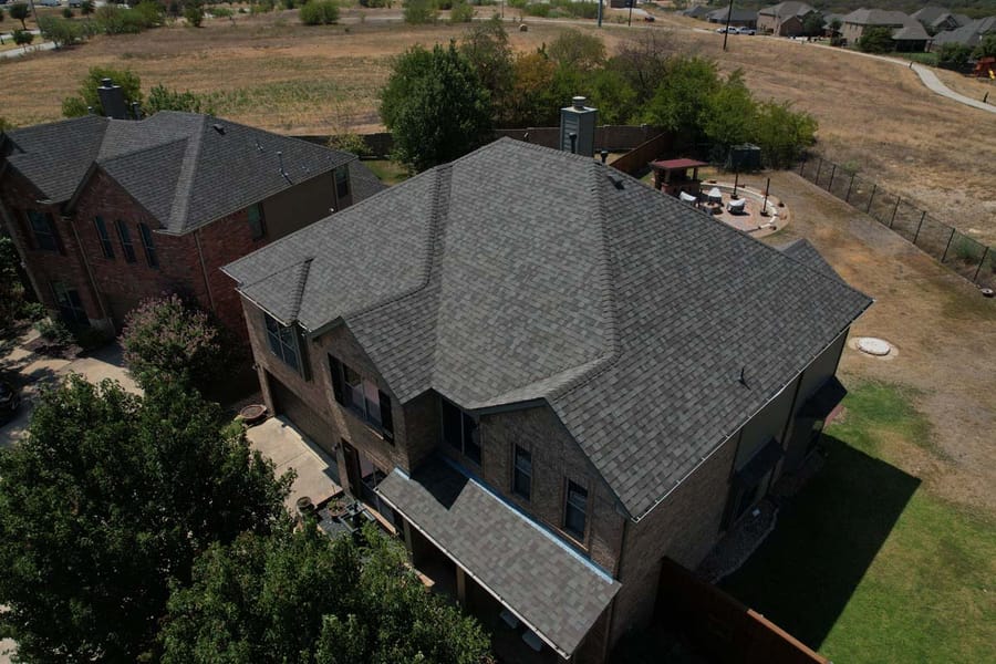 Completed residential roof replacement by Select Roofing, aerial view