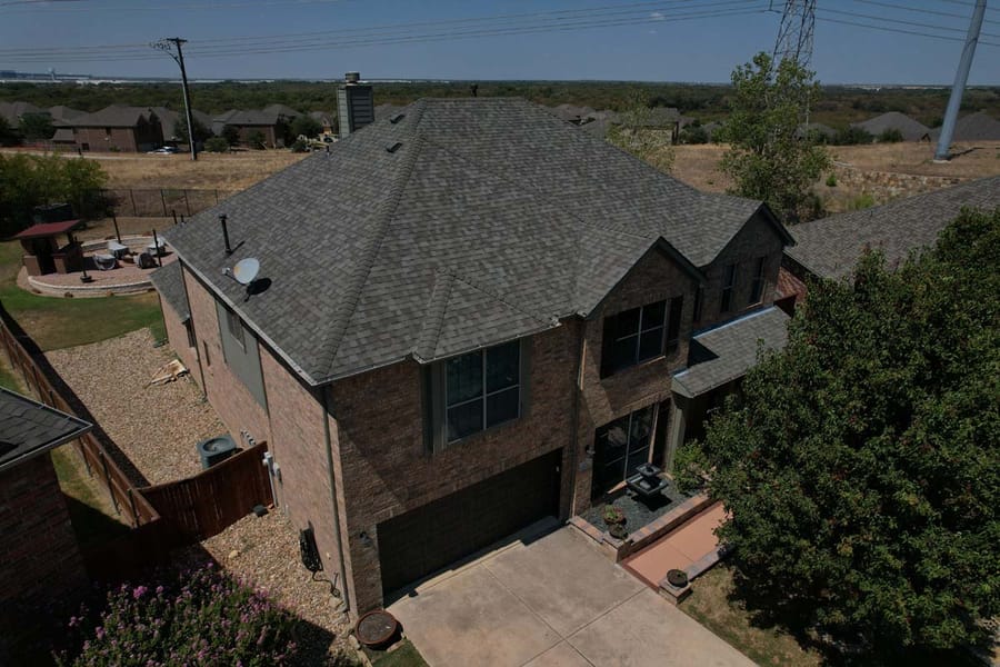 Completed residential roof replacement by Select Roofing, aerial view