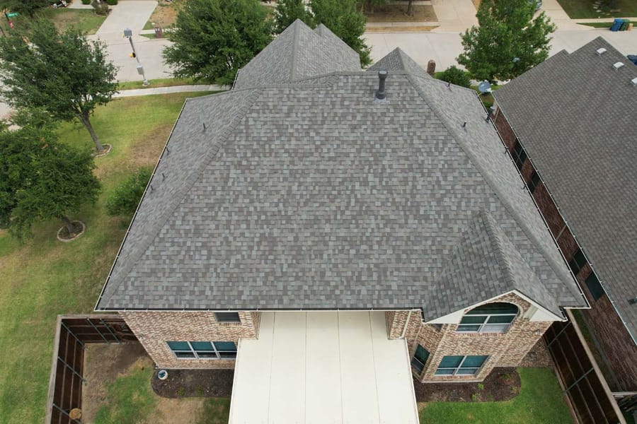 Completed residential roof replacement by Select Roofing, aerial view
