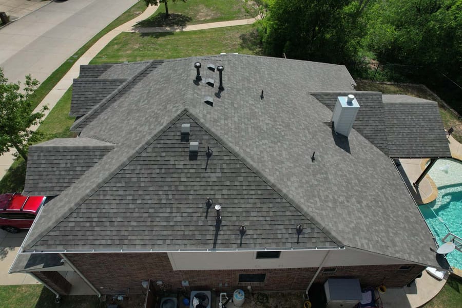 Completed residential roof replacement by Select Roofing, aerial view
