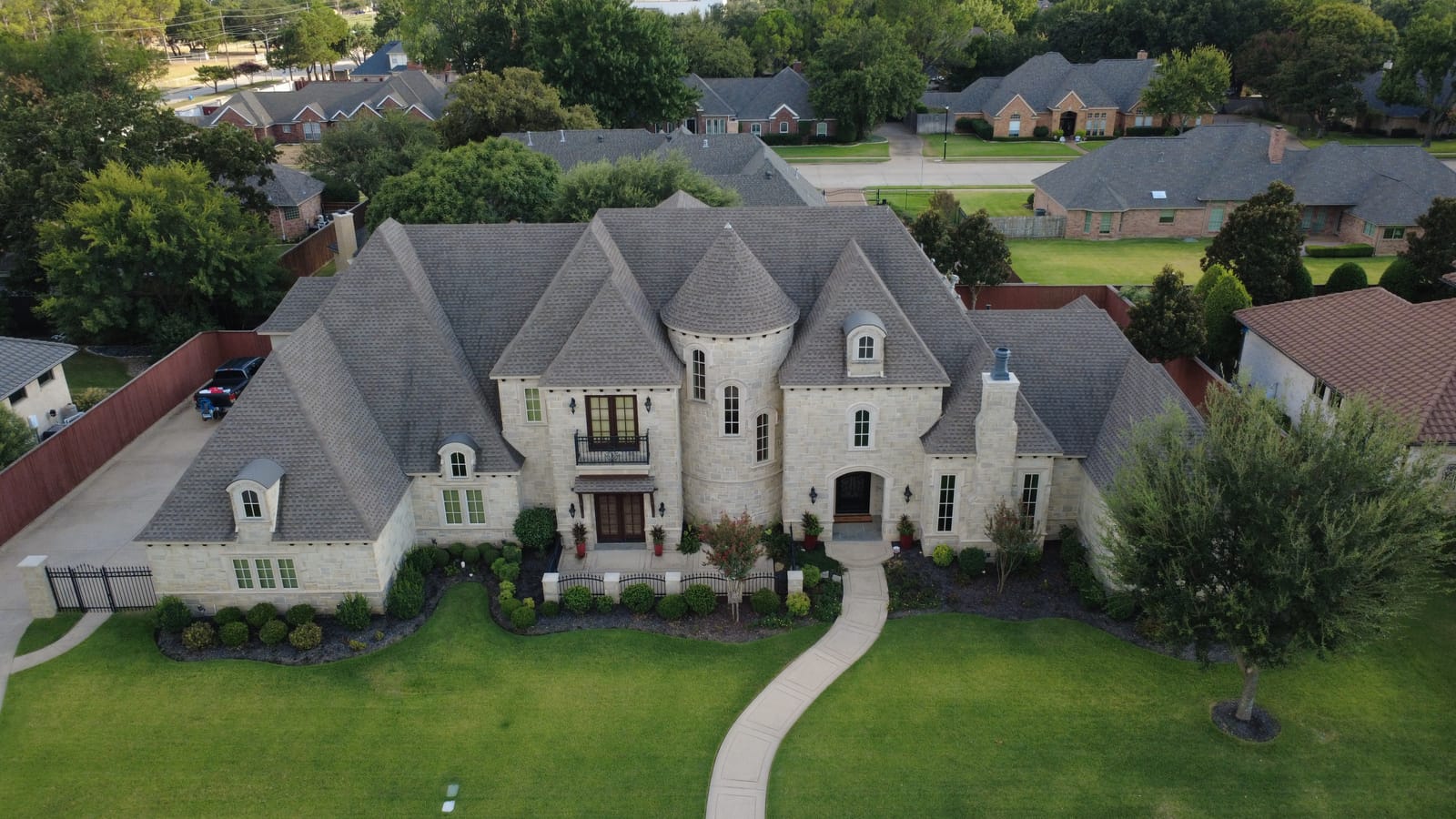 Completed residential roof replacement by Select Roofing, aerial view