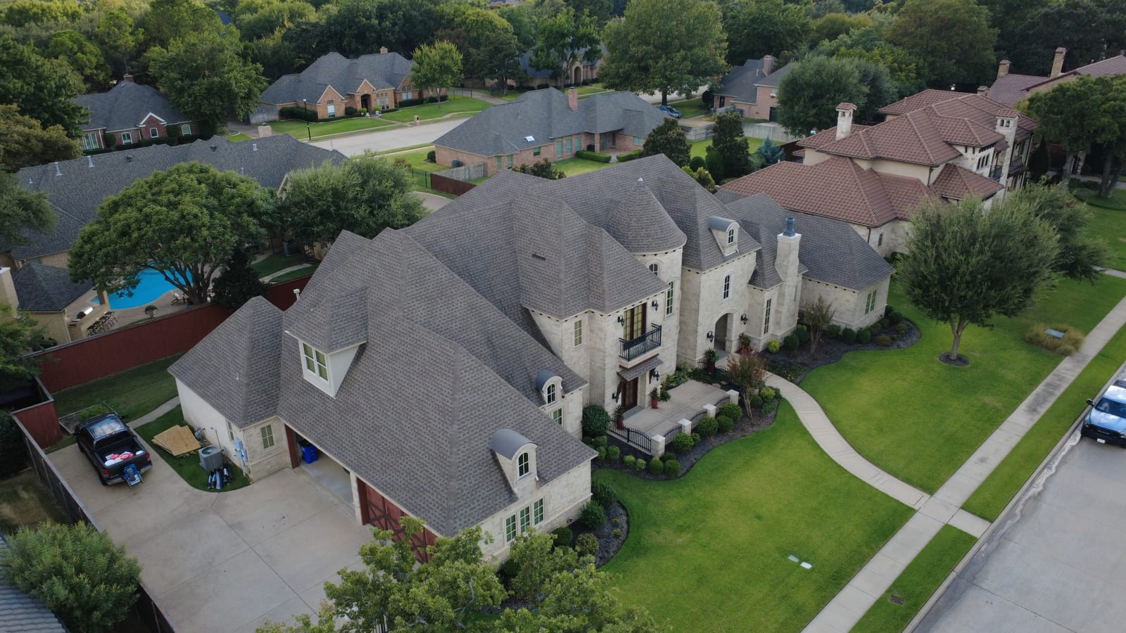 Completed residential roof replacement by Select Roofing, aerial view