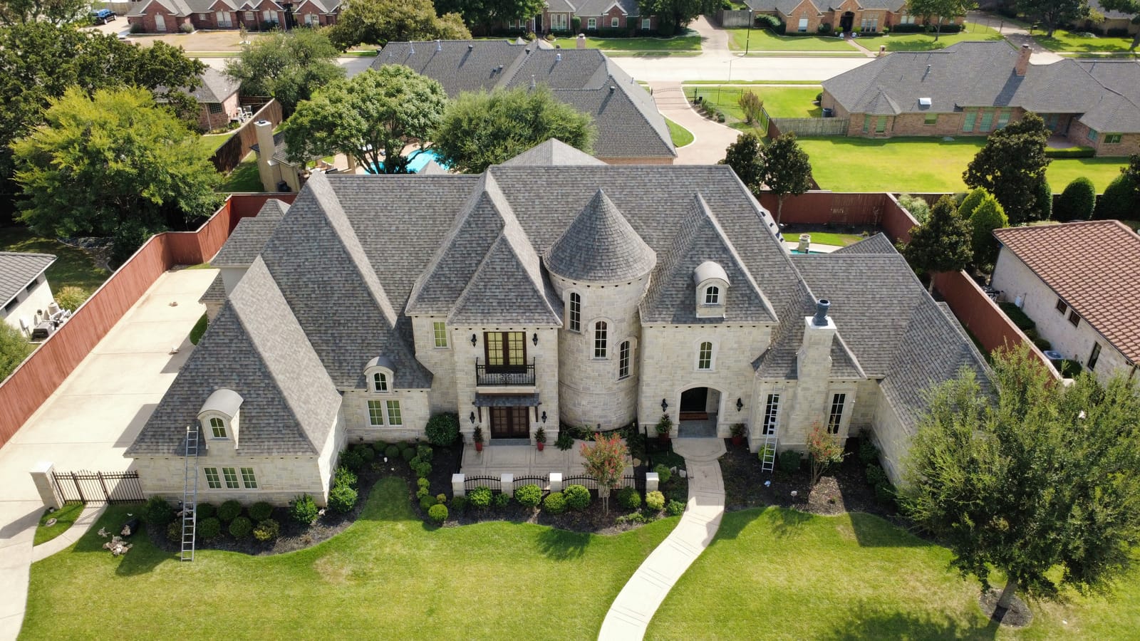 Completed residential roof replacement by Select Roofing, aerial view