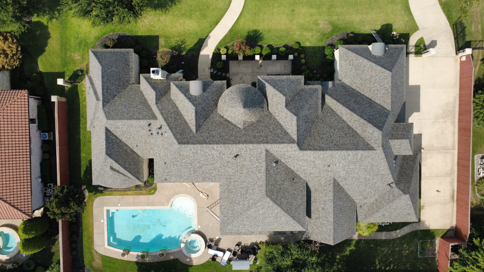 Completed residential roof replacement by Select Roofing, aerial view