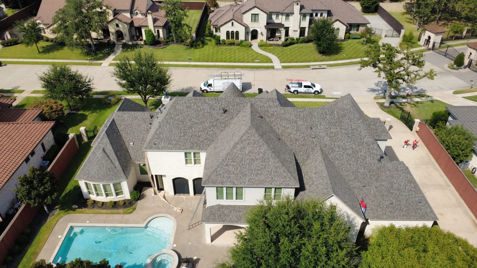 Completed residential roof replacement by Select Roofing, aerial view